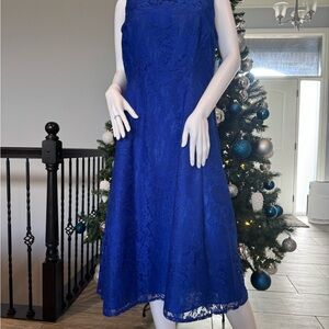 Gabby Skye Cobalt Blue Lace Midi Dress